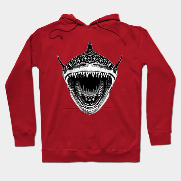 Front-Facing Shark With Wide Open Mouth For Shark Enthusiast Hoodie by Styloutfit